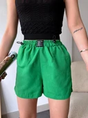 BİÇOMİ Armalı keten şort yeşil s251003 thumbnail 5