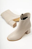 Kadın Marta Bej Cilt Kalın Topuklu Yumurta  Burun Fermuarlı Bot - 2