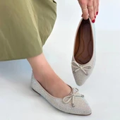 BİÇOMİ Sarra Bej Saten İşlemeli Babet Ayakkabı thumbnail 4