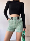 BİÇOMİ Çıtçıtlı siyah köprü tüvit şort yeşil thumbnail 1