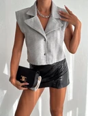 BİÇOMİ Önü çıtçıtlı cepli kaşe yelek gri f2253 thumbnail 1