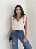 BİÇOMİ Astarlı kapşonlu kuzu yelek beyaz t1243 thumbnail 1