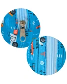 Temel Taşıt Desenli Okyanus Mavisi Tek Gözlü Kalem Çantası - 3