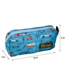 Temel Taşıt Desenli Okyanus Mavisi Tek Gözlü Kalem Çantası - 4