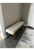 Neva Serisi Yatak Ucu Oturma Bankı Makyaj Oturağı Metal Ayaklı Krem Puf Bench Montajsız Oturak - 3