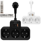 BEYAZ Akıllı Priz Termal Korumalı 3 Prizli Çoklu Akım Prizi | 2 USB-A + 1 USB - KORUMALI PRİZ - 1