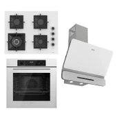 Ferre FLOWART-SILENTART Serisi Beyaz Set (SC406-WFA + QBL63CB +D081-SA ) - Döküm Izgara / 65 cm Ocak - 1