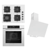 Ferre FLOWART-SILENTART Serisi Beyaz Set (SC406-WFA + QBL63CB +D078-SA ) - Döküm Izgara / 65 cm Ocak thumbnail 1