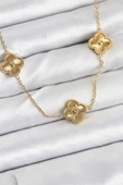 316L Çelik Zincir Gold Renk Yonca Kadın Kolye thumbnail 1