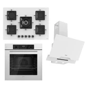 Ferre STEAMART-FRYART-SILENTART Serisi Beyaz Set (SS036 + QBL63CB +D064-SA ) - Emaye Izgara - 75 Cm Ocak - 1