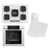 Ferre STEAMART-FRYART-SILENTART Serisi Beyaz Set (SS036 + QEP64CB +D078-SA ) - Emaye Izgara - 75 Cm Ocak - 1