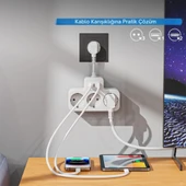BEYAZ Akıllı Priz Termal Korumalı 3 Prizli Çoklu Akım Prizi | 2 USB-A + 1 USB -  KORUMALI PRİZ - 2