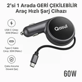 2 si 1 Arada Geri Çekilebilir Kablolu Araç Hızlı Şarj Cihazı  60W - 1