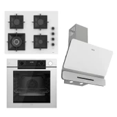 Ferre STEAMART-FRYART-SILENTART Serisi Beyaz Set (SC406-WFA + QEP64CB +D081-SA ) - Döküm Izgara / 65 cm Ocak thumbnail 1