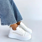 Pabucmarketi Beyaz Bağcıklı Kadın Spor Ayakkabı thumbnail 4