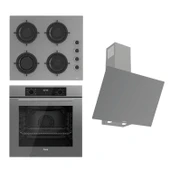 Ferre FLOWART-SILENTART Serisi Gri Set (CS208-FA + QBL63CPR +D079-SA ) - Emaye Izgara / Kademeli Musluk - 1