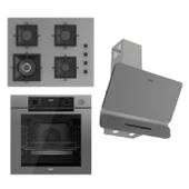 Ferre STEAMART-FRYART-SILENTART Serisi Gri Set (SC408-WFA + QEP64CPR +D082-SA ) - Döküm Izgara / 65 cm Ocak - 1