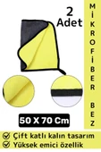 Araç İç Dış Temizleme Yüksek Emici Çift Katlı Yünlü Mikrofiber Araba Temizlik Bezi 50x70 Cm 2 Adet thumbnail 1