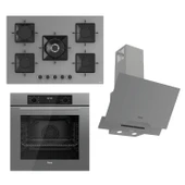 Ferre FLOWART-SILENTART Serisi Gri Set (SS038 + QBL63CPR +D065-SA ) - Emaye Izgara / 75 cm Ocak thumbnail 1