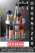 Dayanıklı Plastik Mutfak Baharat Banyo Takı Makyaj Ofis Çok Amaçlı Döner Tasarım İki Katlı Organizer thumbnail 1
