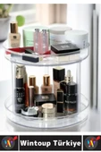Dayanıklı Plastik Mutfak Baharat Banyo Takı Makyaj Ofis Çok Amaçlı Döner Tasarım İki Katlı Organizer thumbnail 2