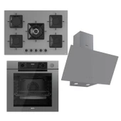 Ferre STEAMART-FRYART Serisi Gri Set (SS038 + QEP64CPR +D079 ) - Döküm Izgara / 75 cm Ocak - 1