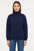 Üç İplik Dık Yaka Yarım Fermuarlı SweatShirt - Lacivert - 3