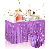 Kendinden Yapışkanlı Mor Metalize Püsküllü Masa Eteği – 75 X 275 Cm Parti Süslemesi - 1