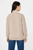 Üç İplik Dık Yaka Yarım Fermuarlı SweatShirt - Bej - 2