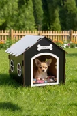 Ahşap Özel İsim Baskılı Dekoratif Köpek Evi-Kulübesi, Küçük Irk Köpekler İçin Kulübe, Köpek Kulübesi Siyah - 1