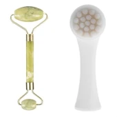 BUFFER® 2li Set Çift Taraflı Cilt Temizleme Fırçası ve Yeşim Taşı Çift Taraflı Cilt Masaj Aleti - 1