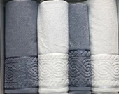 Anemon %100 Pamuklu Gri Krem 4 Parça Banyo Havlu Seti Çeyizlik Kutulu thumbnail 4