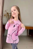 Flamingo Desenli Pembe Renk Kız Çocuk Mevsimlik Taytlı Takım - 2
