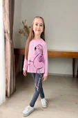 Flamingo Desenli Pembe Renk Kız Çocuk Mevsimlik Taytlı Takım - 1