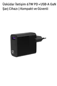 ÜSKÜDAR İLETİŞİM 67W  LED Ekranlı Hızlı Şarj Adaptörü PD USB A Seyahat Boyutu thumbnail 3