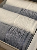 Anemon %100 Pamuklu Gri Krem 4 Parça Banyo Havlu Seti Çeyizlik Kutulu thumbnail 5