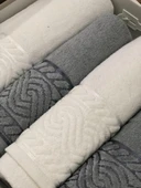 Anemon %100 Pamuklu Gri Krem 4 Parça Banyo Havlu Seti Çeyizlik Kutulu thumbnail 6