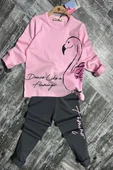 Flamingo Desenli Pembe Renk Kız Çocuk Mevsimlik Taytlı Takım - 4