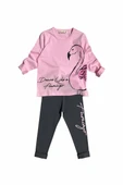 Flamingo Desenli Pembe Renk Kız Çocuk Mevsimlik Taytlı Takım - 3