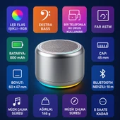 Samsung Galaxy S20 Uyumlu Bluetooth Hoparlör Ekstra Bass, LED Işıklı, Taşınabilir Mini Hoparlör thumbnail 1