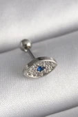 316L Çelik Gümüş Renk Zirkon Taşlı Göz Tragus Piercing thumbnail 1