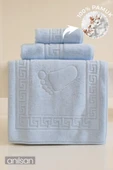 3'lü Mavi Greek Havlu Seti %100 Pamuk  - 1 Adet El Havlusu 1 Adet Yüz Havlusu ve 1 Adet Banyo Havlusu - 2