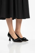 Ayakmod Siyah Kırışık İnce Kısa Topuklu Kadın Abiye Ayakkabı 357189 Z - 1