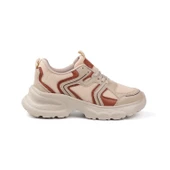 Kadın Bej Kahve Fileli Sneaker Günlük Ortopedik Spor Ayakkabı thumbnail 3