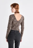 Only 15361325 Genis Yaka Leopar Desenli Kadin Body - Leopar - 3