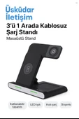 Kablosuz Hızlı Şarj Standı  3ü 1 Arada Katlanabilir Tasarım Telefon Saat Kulaklık İçin - 1