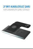 Kablosuz Hızlı Şarj Standı  3ü 1 Arada Katlanabilir Tasarım Telefon Saat Kulaklık İçin - 6