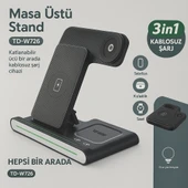 Kablosuz Hızlı Şarj Standı  3ü 1 Arada Katlanabilir Tasarım Telefon Saat Kulaklık İçin - 3