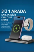 Kablosuz Hızlı Şarj Standı  3ü 1 Arada Katlanabilir Tasarım Telefon Saat Kulaklık İçin - 2