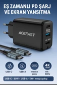 65W PD Hızlı Şarj Adaptörü USB-C 60W + USB-A 5W 4K 60Hz Ekran Yansıtma Destekli - 1